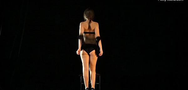  Naked gymnast Kim Nadara doing gymnastics on chair